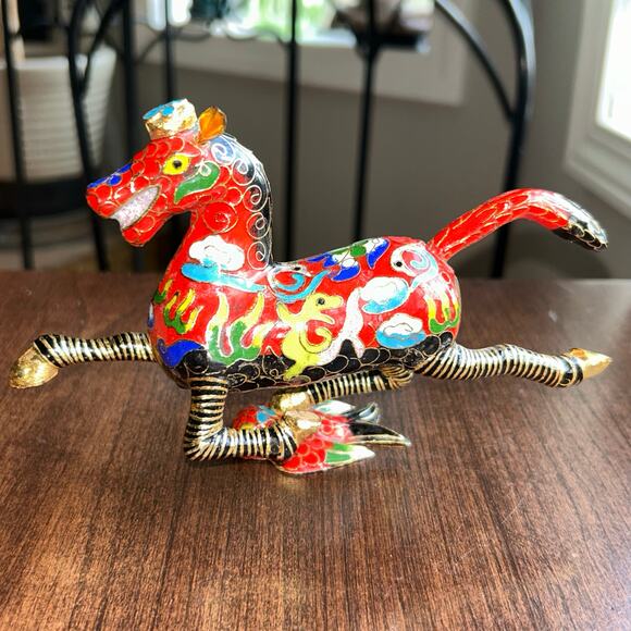 Chinese antique Cloisonne horse on a flying swallow - flaw
